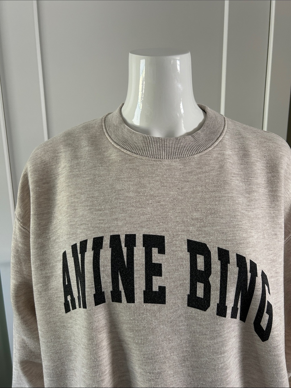 Anine Bing Oversized Logo Sweatshirt | Oatmeal Heather | Size S | Cozy Luxury - Picture 9 of 11